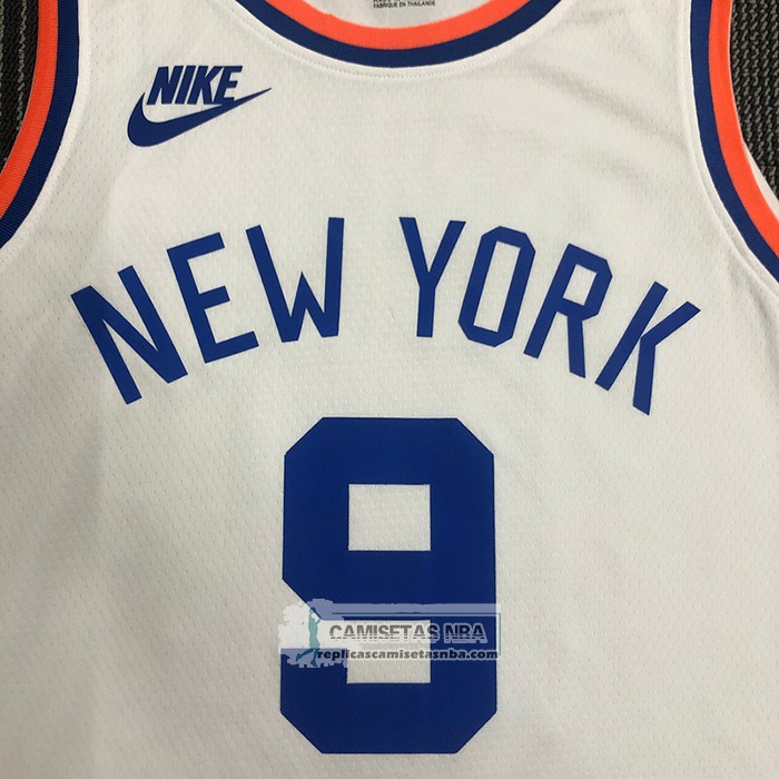 Camiseta New York Knicks RJ Barrett NO 9 75th Anniversary Blanco